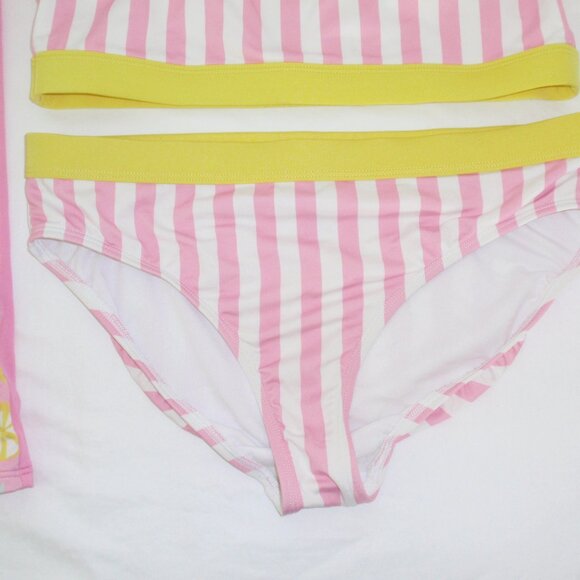 3pc Lands End Mix Match Pink Striped Lemons Bikini Rash Guard Swimsuit Set Sz 14 - Picture 3 of 16